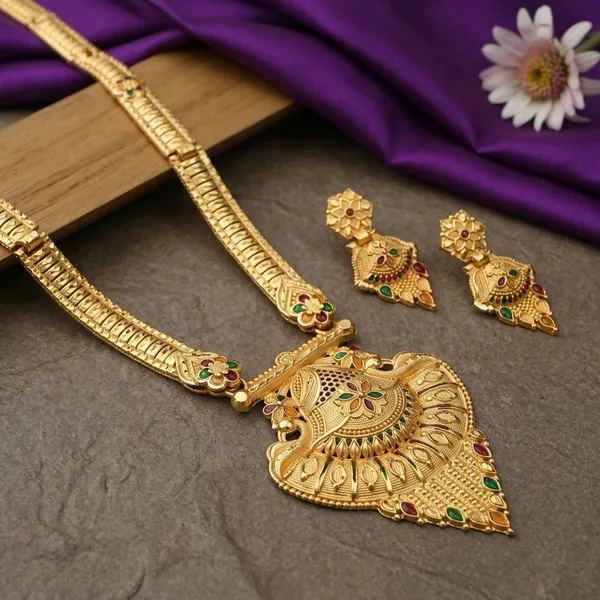 Gold_Brass_Temple_Jewelry_Necklace_Set_For_Women