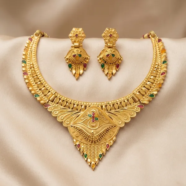 Gold_Brass_Necklace_Set_With_Earrings_For_Women