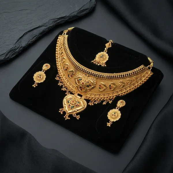 Gold_Brass_Bridal_Necklace_Set_For_Women