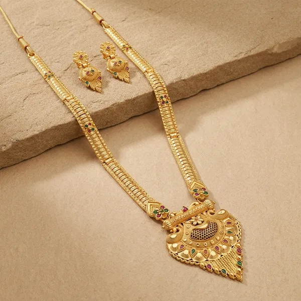 Gold_Brass_Long_Chain_Necklace_Set_For_Women