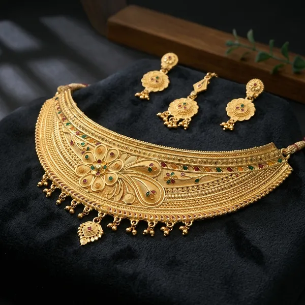 Gold_Brass_Choker_Necklace_Set_For_Women