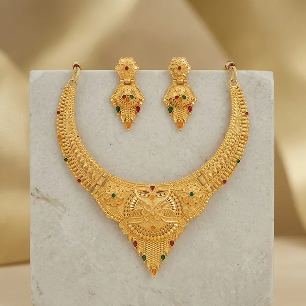 Gold_Brass_Necklace_Set_With_Earrings_For_Women
