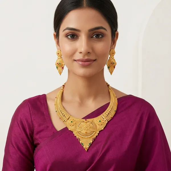 Gold_Brass_Necklace_Set_With_Earrings_For_Women