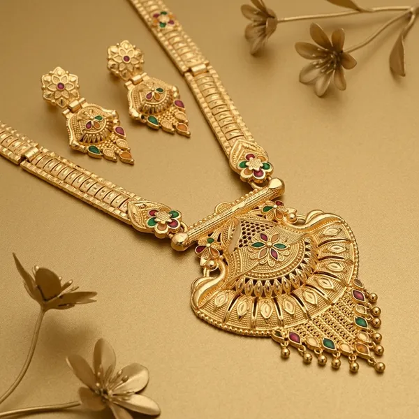 Gold_Brass_Necklace_Set_With_Jhumka_Earrings_For_Women