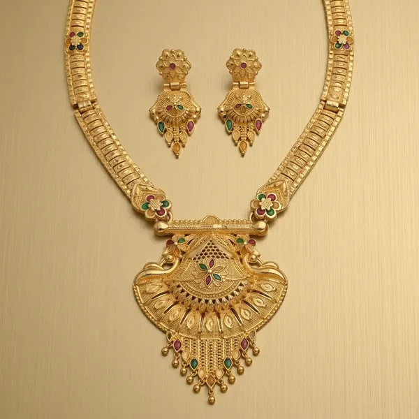 Gold_Brass_Necklace_Set_With_Jhumka_Earrings_For_Women