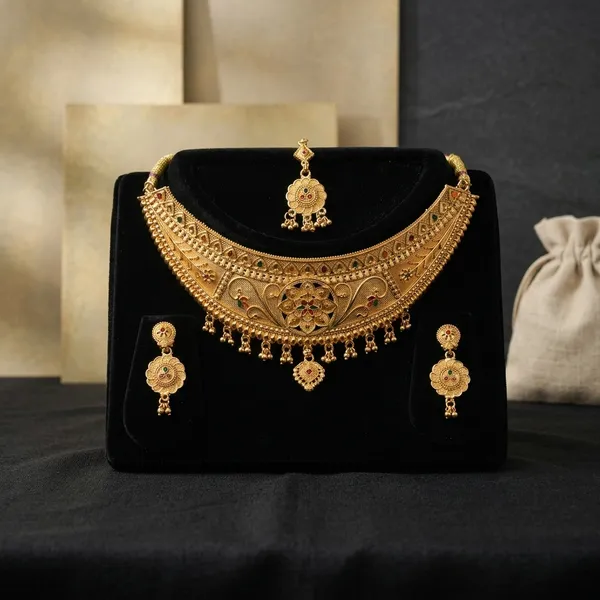Gold_Brass_Bridal_Necklace_Set_For_Women