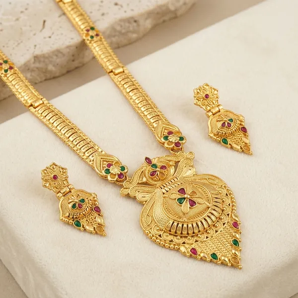 Gold_Brass_Long_Necklace_Set_With_Earrings_For_Women