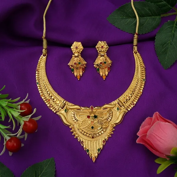 Gold_Brass_Necklace_Set_With_Earrings_For_Women