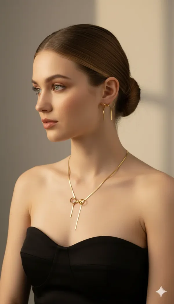 Golden_Bow_Design_Necklace_Earrings_Set