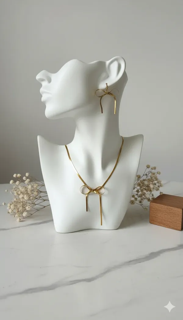 Golden_Bow_Design_Necklace_Earrings_Set