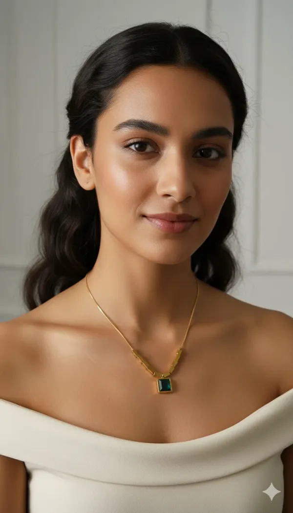 Gold_Plated_Necklace_With_Green_Stone_Pendant