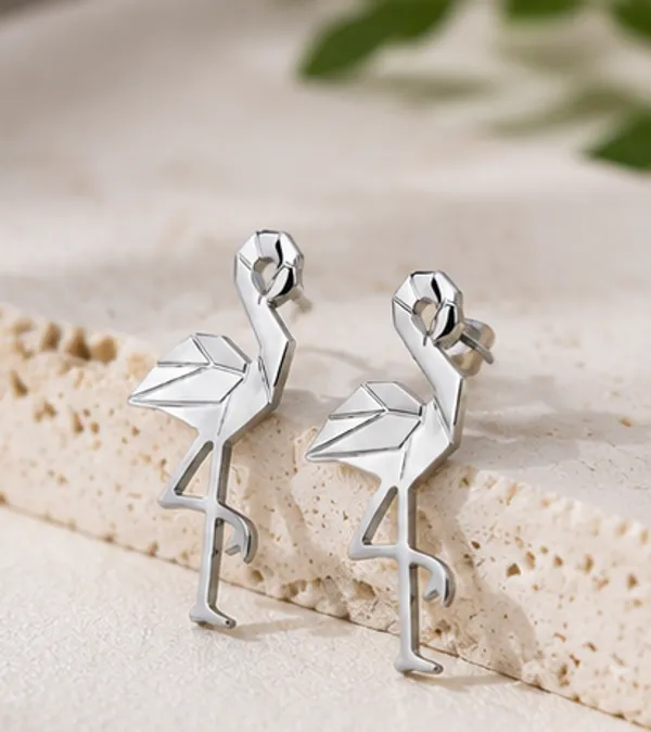 Silver_Stainless_Steel_Silver_Flamingo_Earrings_For_Women