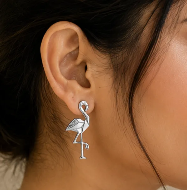Silver_Stainless_Steel_Silver_Flamingo_Earrings_For_Women