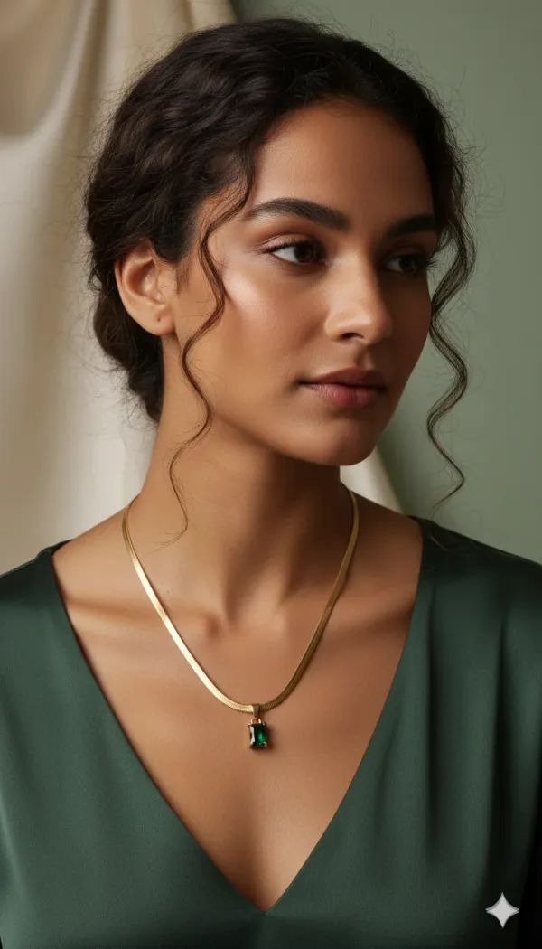 Elegant_Gold_Plated_Snake_Chain_Necklace_With_Emerald_Green_Pendant