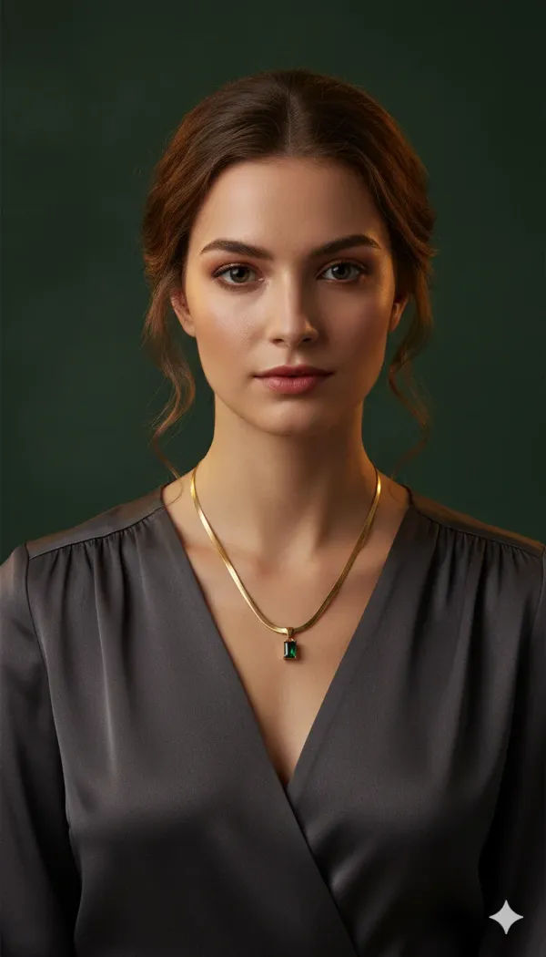 Elegant_Gold_Plated_Snake_Chain_Necklace_With_Emerald_Green_Pendant