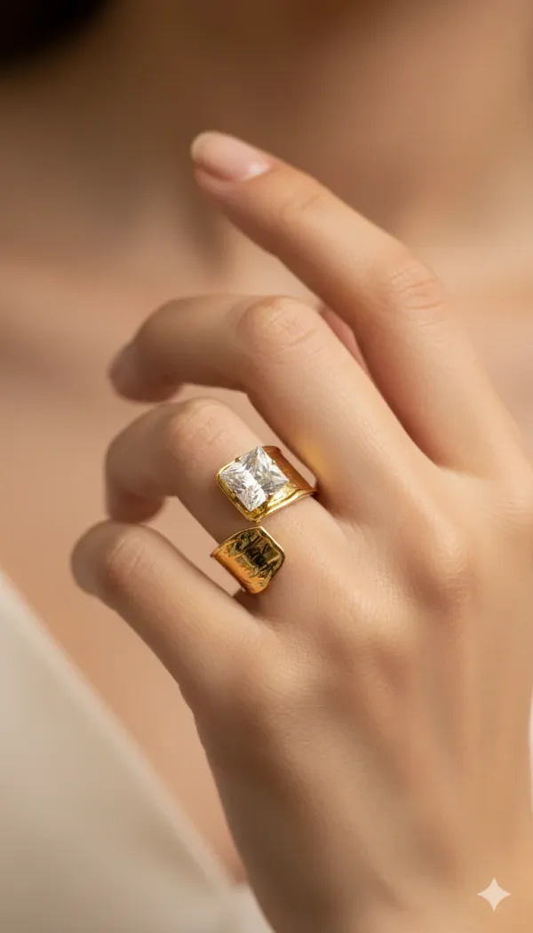 Textured_Adjustable_Gold_Plated_Ring_With_Square_Zircon_Stone