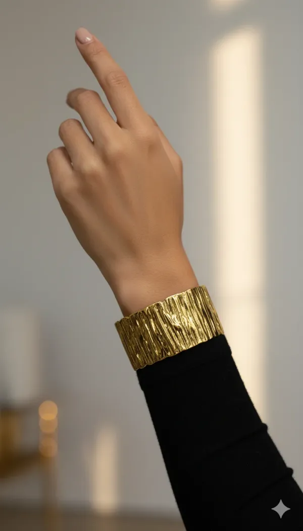 Gold_Tone_Cuff_Bracelet_Witn_Textured_Wide