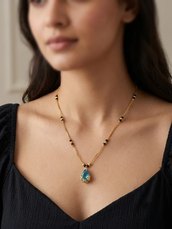 Elegant_Blue_Stone_Gold_Toned_Mangalsutra_Necklace
