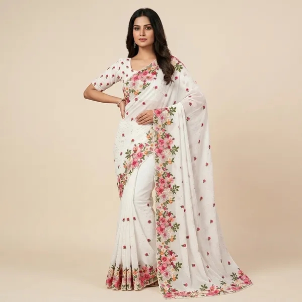 White_Georgette_Premium_And_Elegant_Saree_For_Women