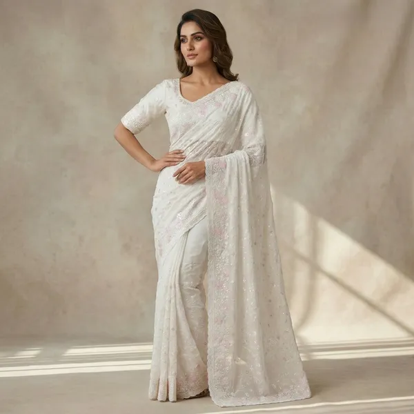 White_Georgette_Premium_And_Elegant_Saree_For_Women