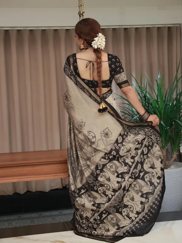 Beige_And_Black_Linen_And_Cotton_Premium_Saree_For_Women