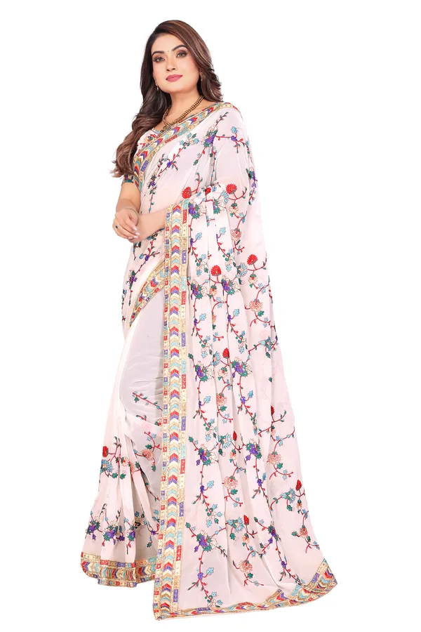 White_Georgette_Premium_And_Elegant_Saree_For_Women