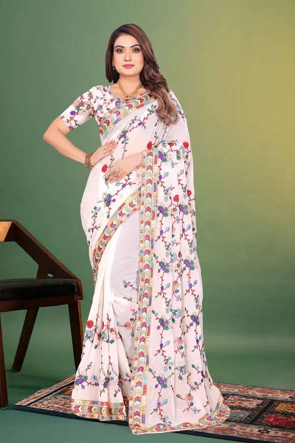 White_Georgette_Premium_And_Elegant_Saree_For_Women