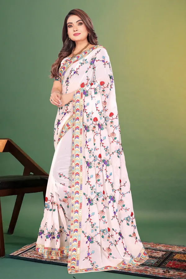 White_Georgette_Premium_And_Elegant_Saree_For_Women