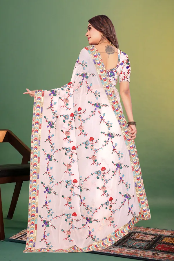 White_Georgette_Premium_And_Elegant_Saree_For_Women