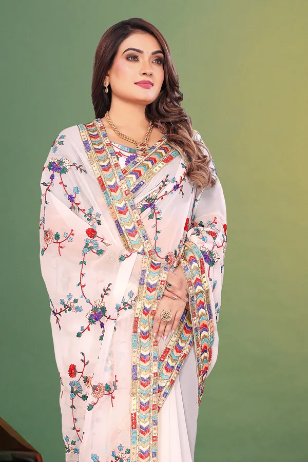 White_Georgette_Premium_And_Elegant_Saree_For_Women