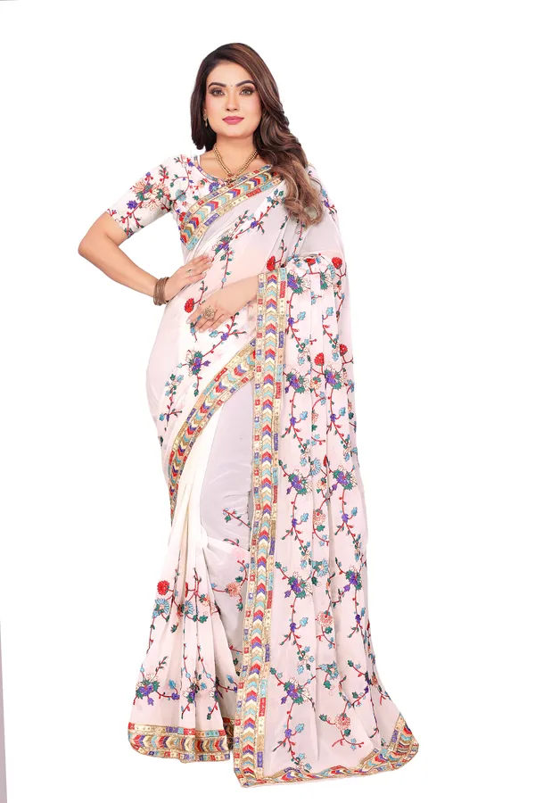 White_Georgette_Premium_And_Elegant_Saree_For_Women