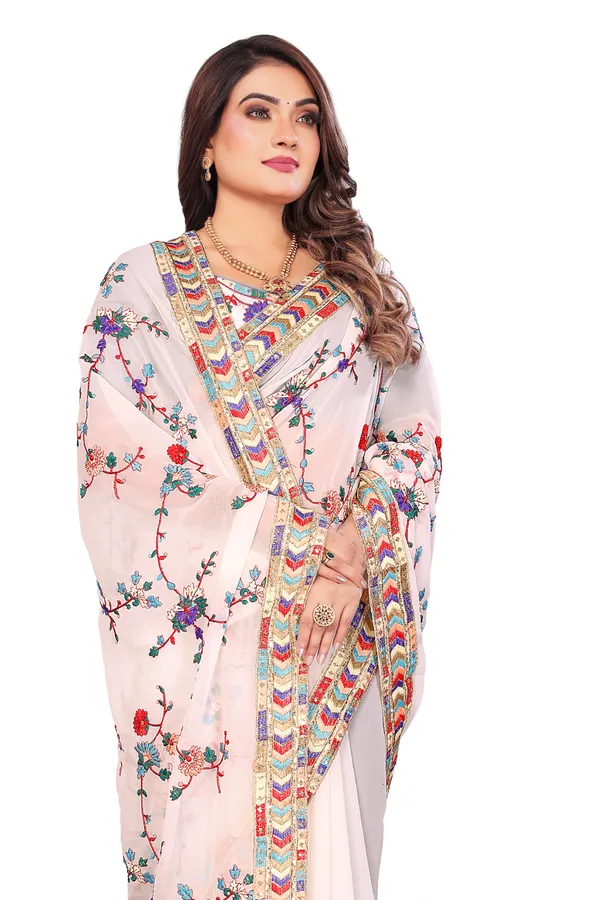 White_Georgette_Premium_And_Elegant_Saree_For_Women