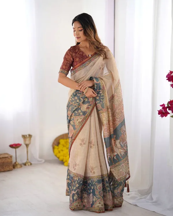 Beige_Linen_And_Cotton_Premium_Saree_For_Women