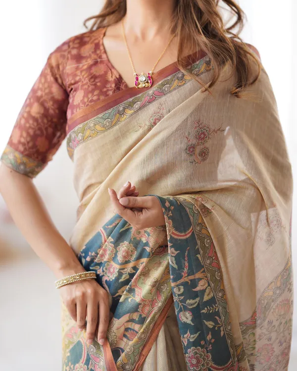 Beige_Linen_And_Cotton_Premium_Saree_For_Women