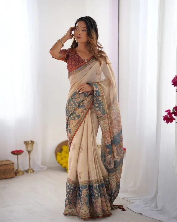 Beige_Linen_And_Cotton_Premium_Saree_For_Women