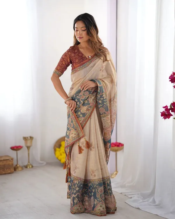 Beige_Linen_And_Cotton_Premium_Saree_For_Women