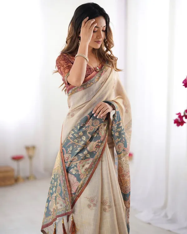 Beige_Linen_And_Cotton_Premium_Saree_For_Women