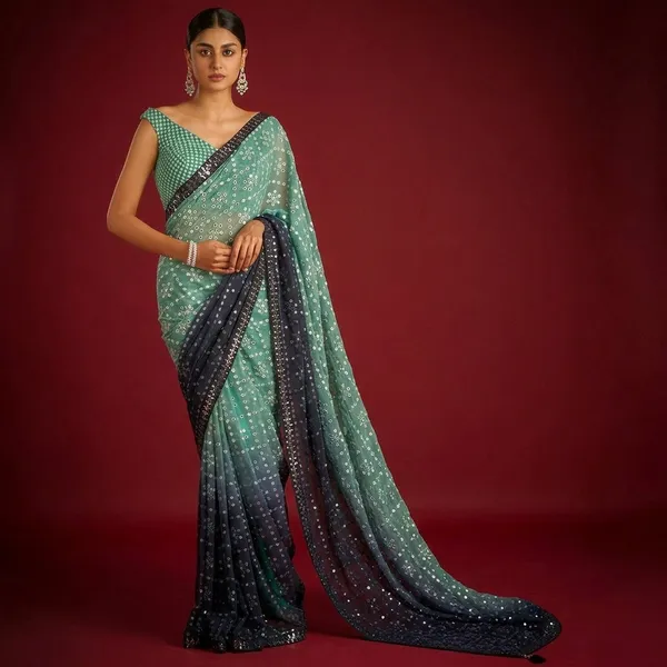 Sea_Green_And_Navy_Blue_Georgette_Premium_Saree_For_Women