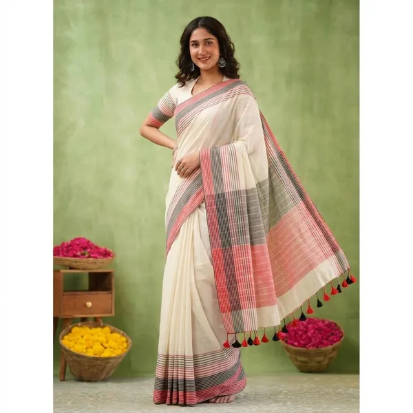 White_Linen_And_Cotton_Premium_Saree_For_Women