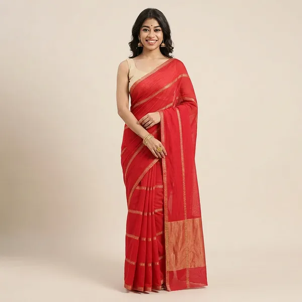 Red_Linen_And_Cotton_Premium_Saree_For_Women