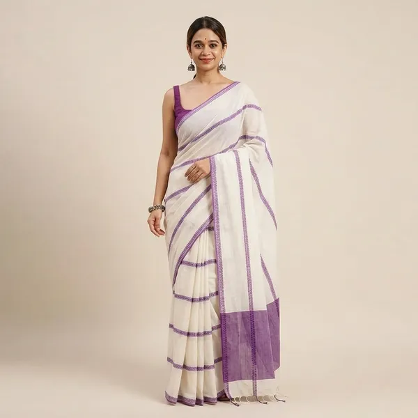 White_Linen_And_Cotton_Premium_Saree_For_Women