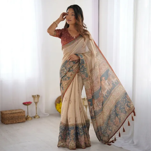 Beige_Linen_And_Cotton_Premium_Saree_For_Women