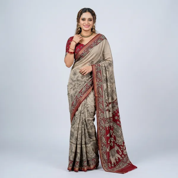 Beige_And_Red_Linen_And_Cotton_Premium_Saree_For_Women