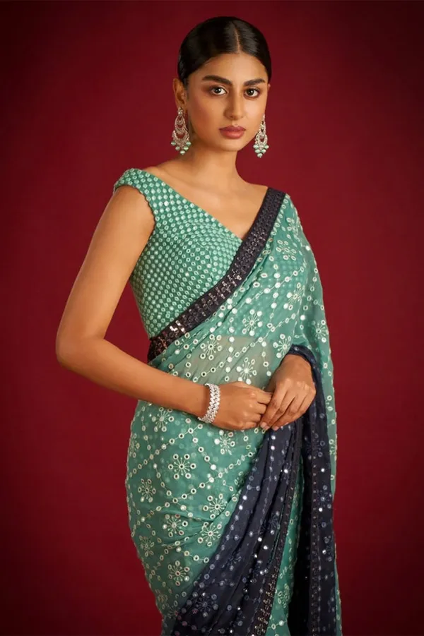 Sea_Green_And_Navy_Blue_Georgette_Premium_Saree_For_Women