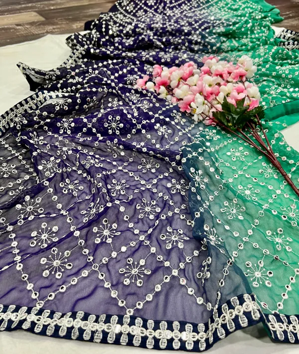 Sea_Green_And_Navy_Blue_Georgette_Premium_Saree_For_Women
