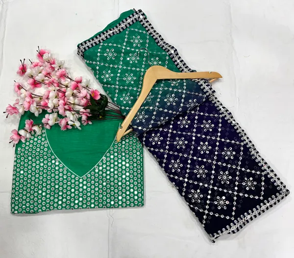 Sea_Green_And_Navy_Blue_Georgette_Premium_Saree_For_Women