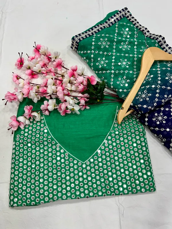Sea_Green_And_Navy_Blue_Georgette_Premium_Saree_For_Women
