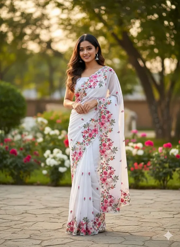 White_Georgette_Premium_And_Elegant_Saree_For_Women