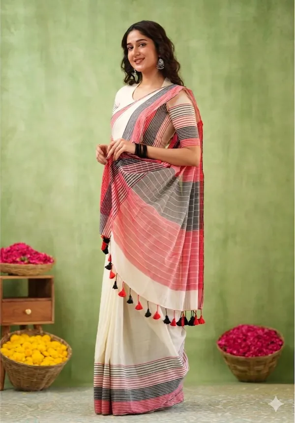 White_Linen_And_Cotton_Premium_Saree_For_Women