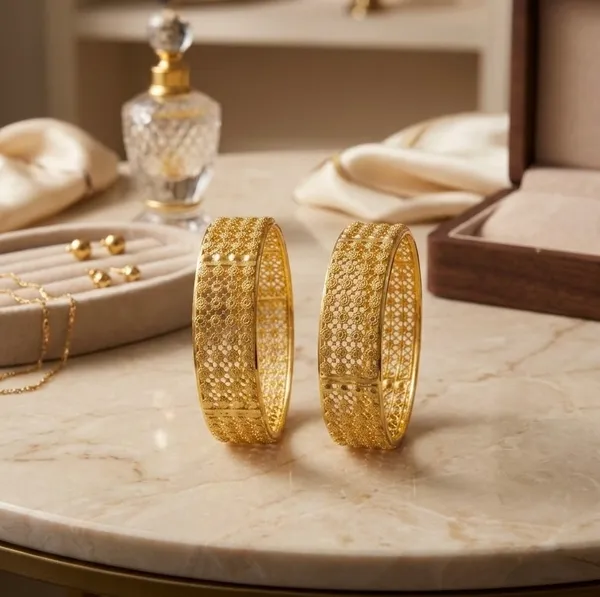 Gold_Plated_Floral_Filigree_Ruby_Emerald_Bangle_Set_For_Women